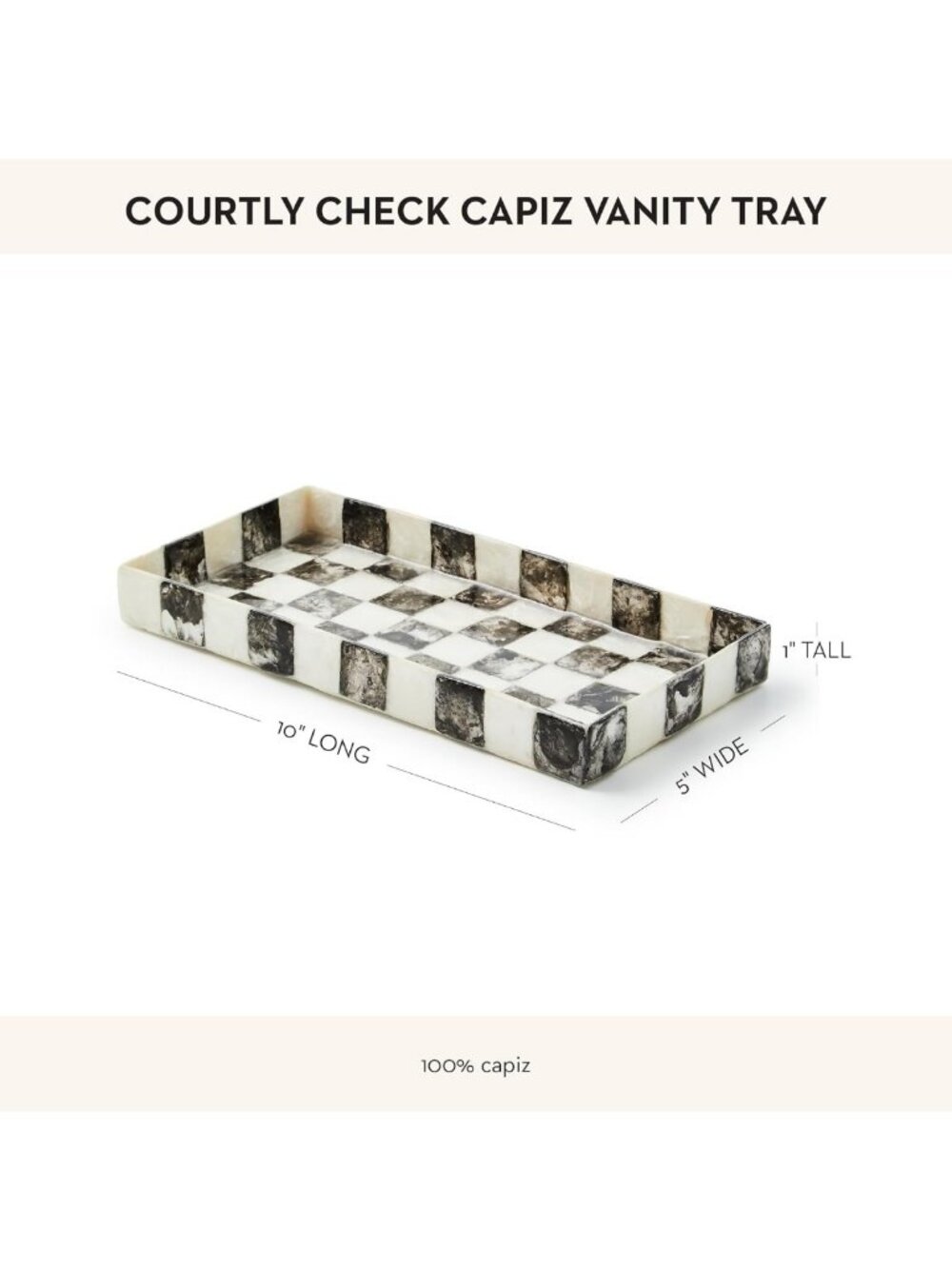 Elegant Rectangular Capiz Vanity Tray - Black & White Check Decor Accent - Picture 2 of 6